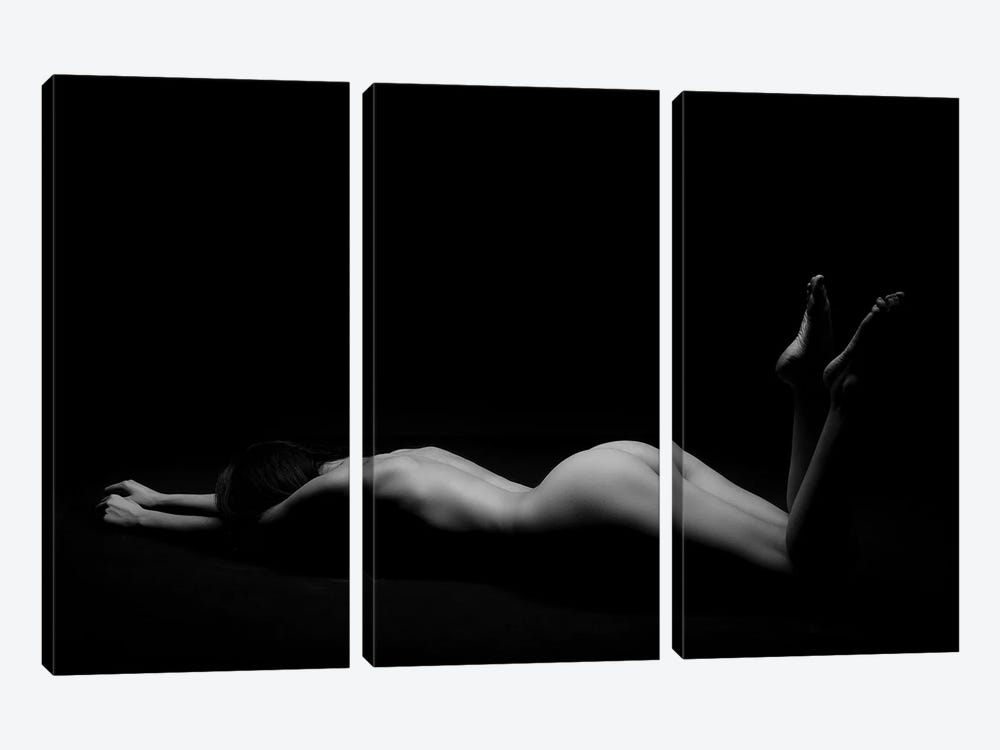 Nude Woman Laying Down Naked With Back Upwords In Black And Whte Sensual Photography by Alessandro Della Torre 3-piece Art Print