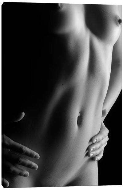 Naked Black And White Nude Belly Button And Female's Abdominal II Canvas Art Print - Alessandro Della Torre