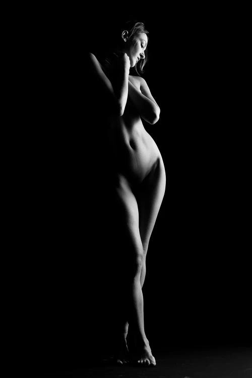 Nude Fine Art Standing Naked Woman's Body Sexy In Black And White XV