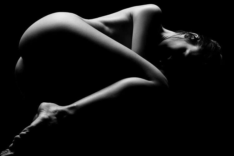 Nude Laying Down Woman Naked Sensual On Black Background I