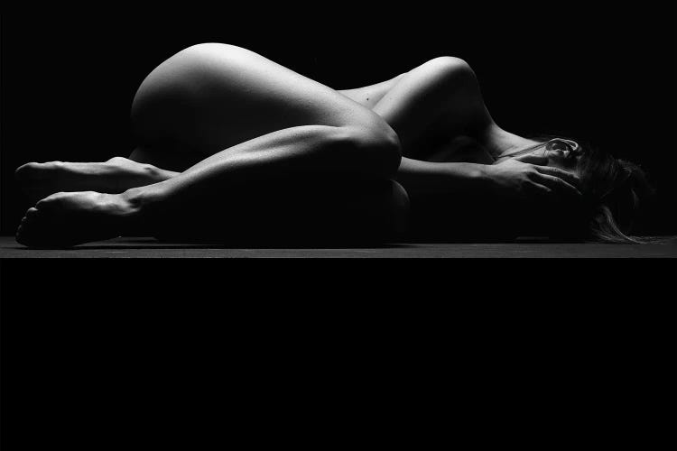 Nude Laying Down Woman Naked Sensual On Black Background III