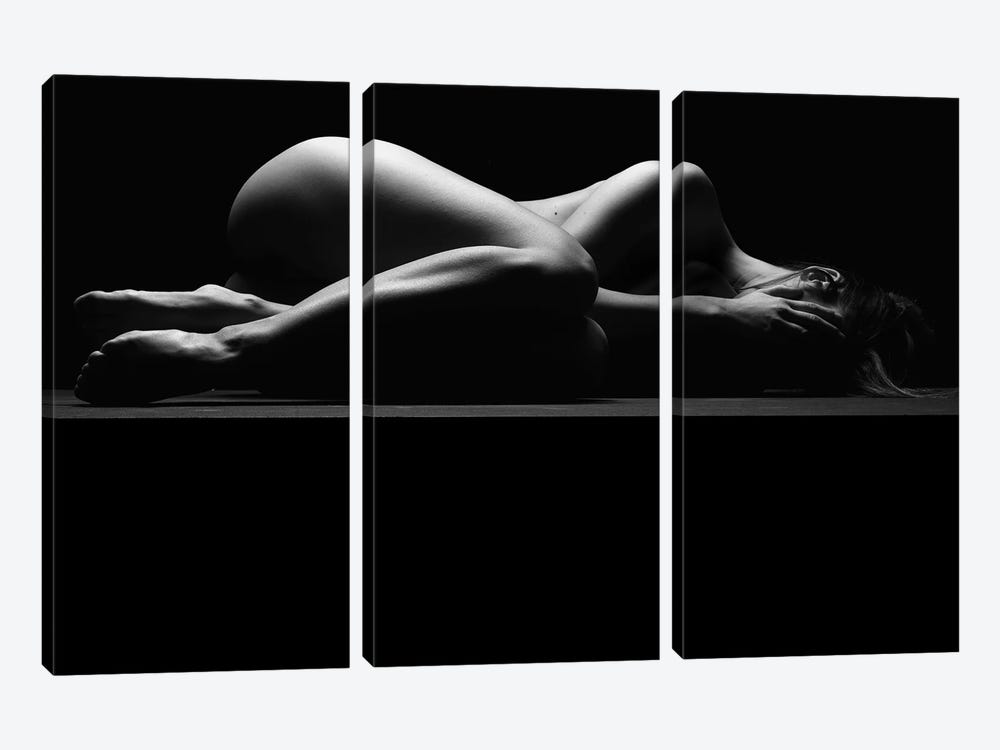 Nude Laying Down Woman Naked Sensual On Black Background III by Alessandro Della Torre 3-piece Art Print