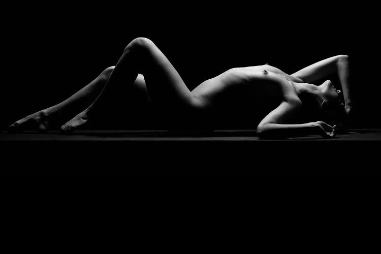 Nude Laying Down Woman Naked Sensual On Black Background VII