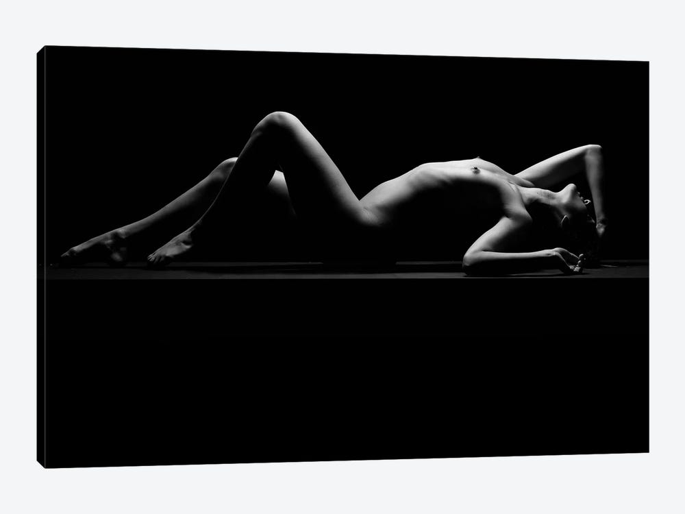 Nude Laying Down Woman Naked Sensual On Black Background VII by Alessandro Della Torre 1-piece Canvas Print