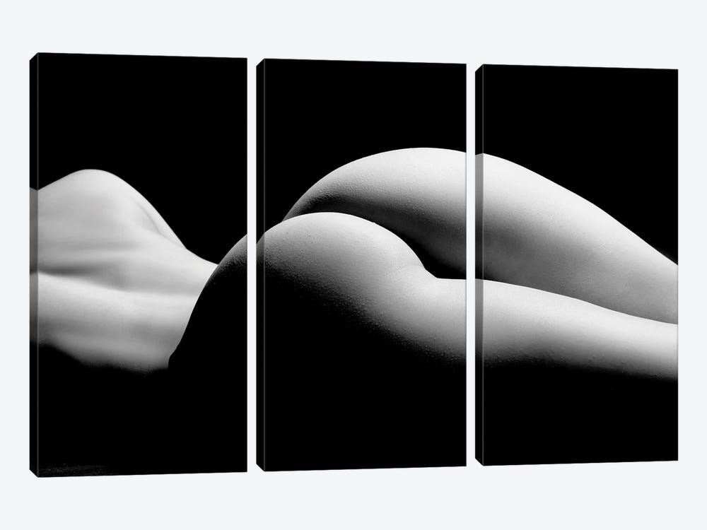 Nude Laying Down Woman Naked Sensual On Black Background XII by Alessandro Della Torre 3-piece Art Print
