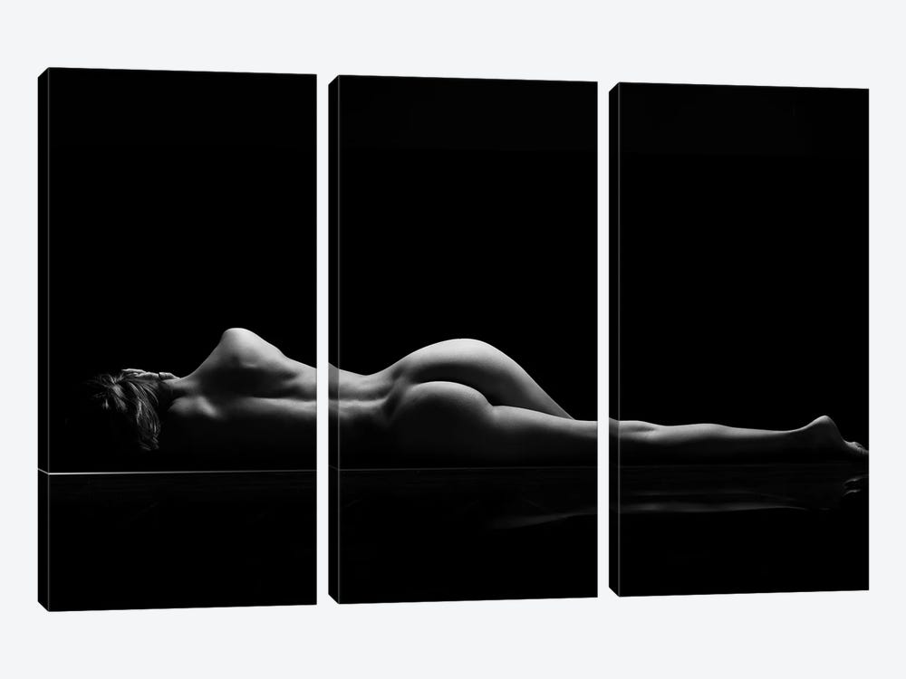 Nude Laying Down Woman Naked Sensual On Black Background XI by Alessandro Della Torre 3-piece Canvas Print