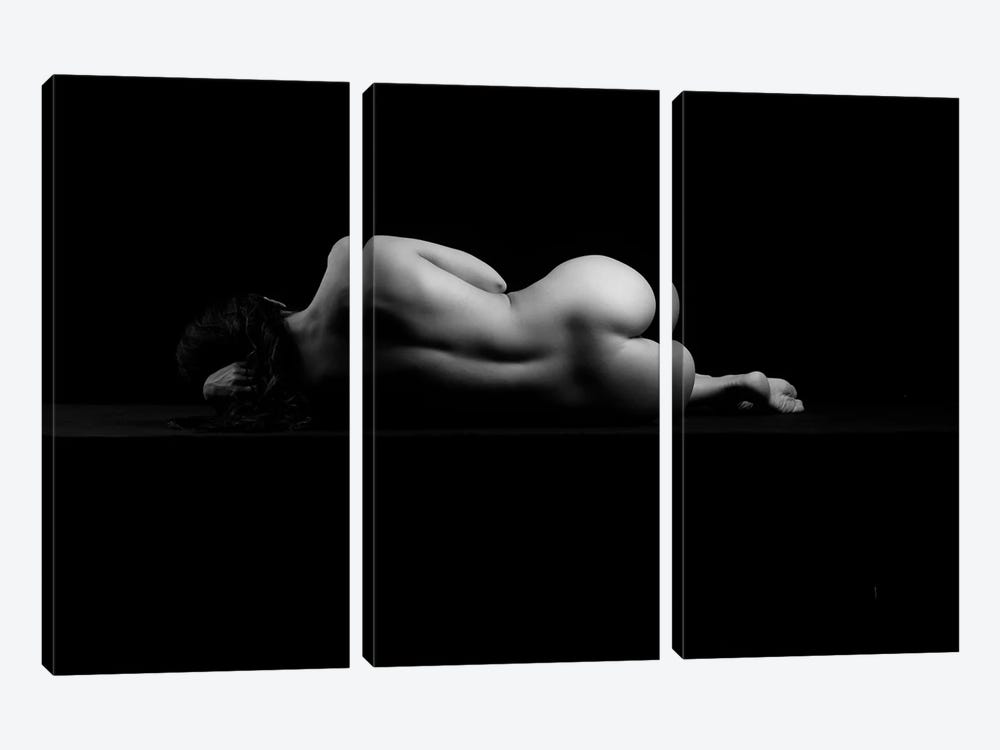 Nude Woman Sleeping Naked Laying Down Sensual Isolated On Black IV by Alessandro Della Torre 3-piece Canvas Art Print