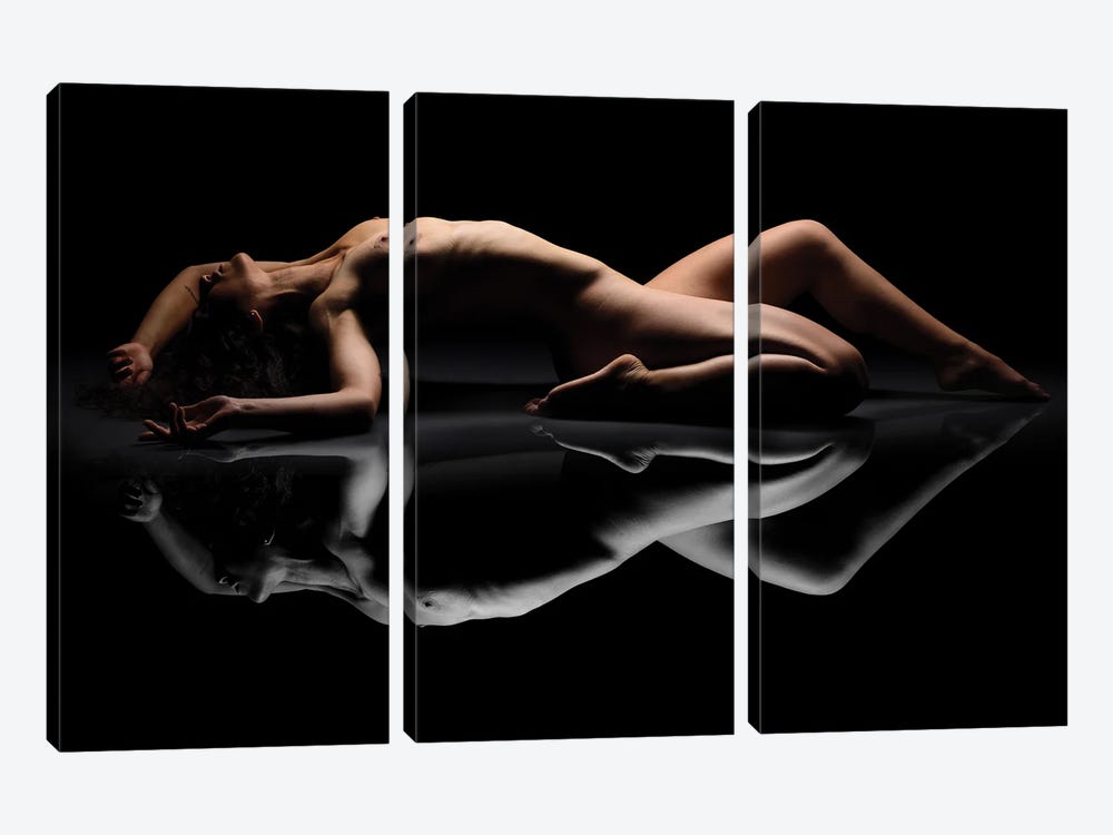 Reflextion Of Fine Art Nude Woman Laying Down Naked IX by Alessandro Della Torre 3-piece Canvas Art Print