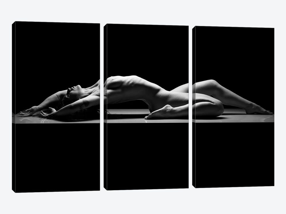 Nude Woman Black And White Fine Art Naked Girl Laying Down III by Alessandro Della Torre 3-piece Canvas Wall Art