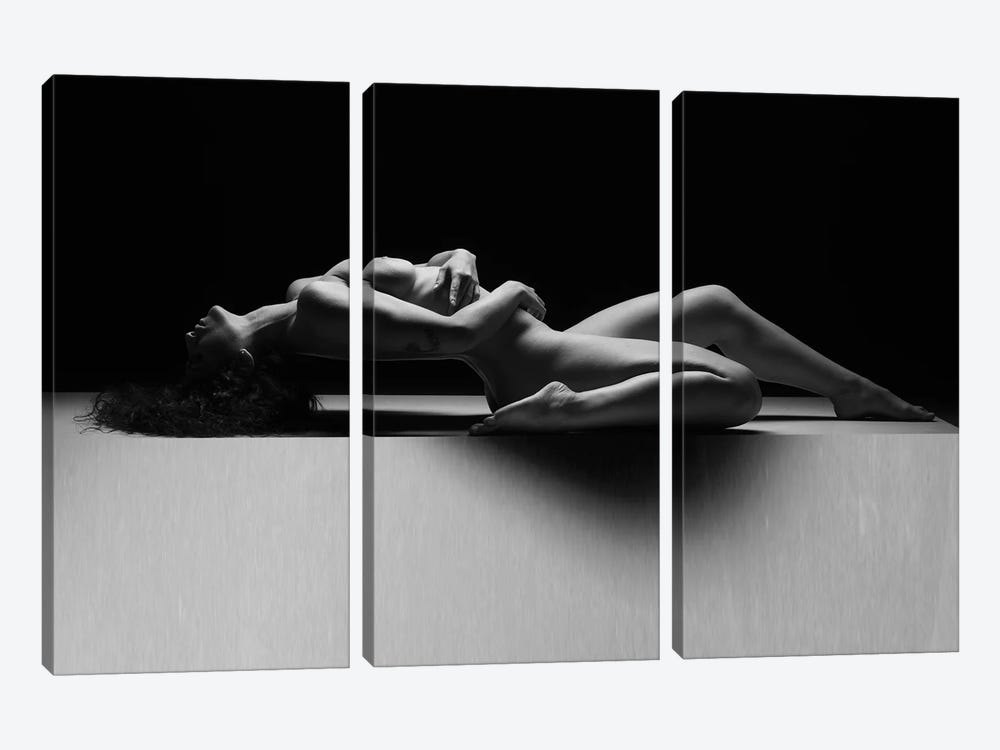 Nude Woman Black And White Fine Art Naked Girl Laying Down VI by Alessandro Della Torre 3-piece Canvas Art Print