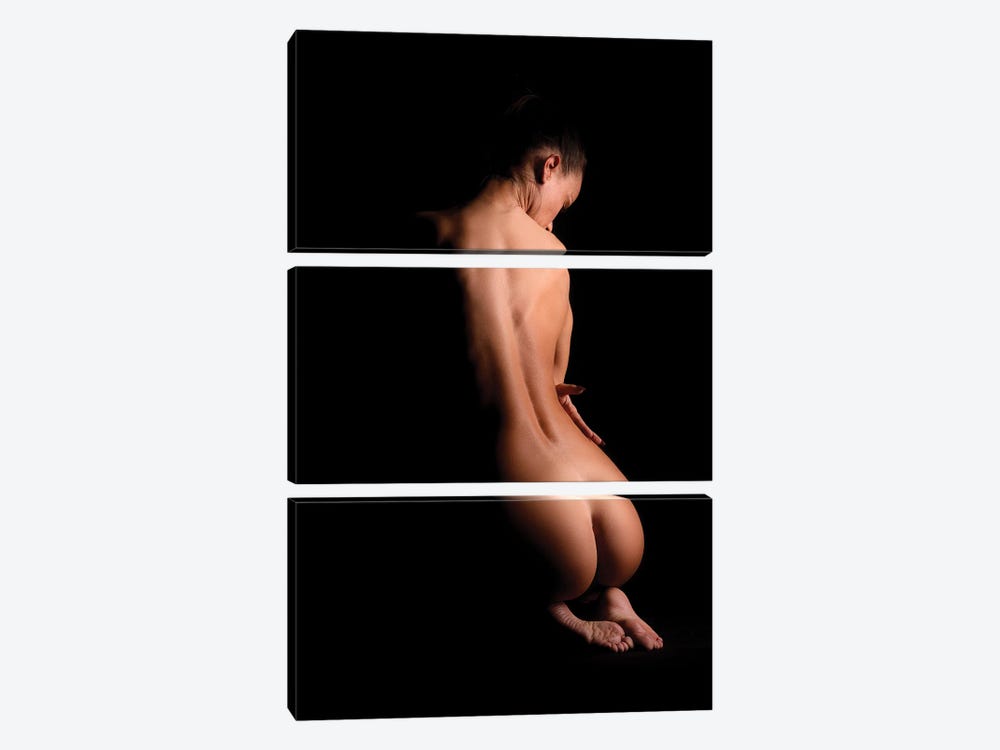 Nude Woman Sitting Naked With Back And Ass by Alessandro Della Torre 3-piece Canvas Print