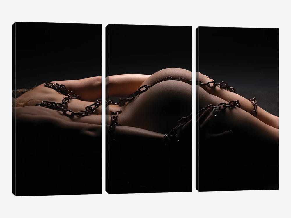 Nude Woman's Back And Ass With A Sexy Bondage Chain by Alessandro Della Torre 3-piece Canvas Print