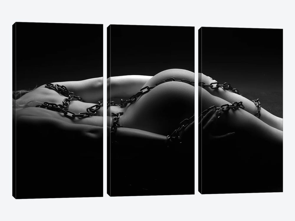 Nude Woman's Back And Ass With A Sexy Bondage Chain II by Alessandro Della Torre 3-piece Canvas Art Print