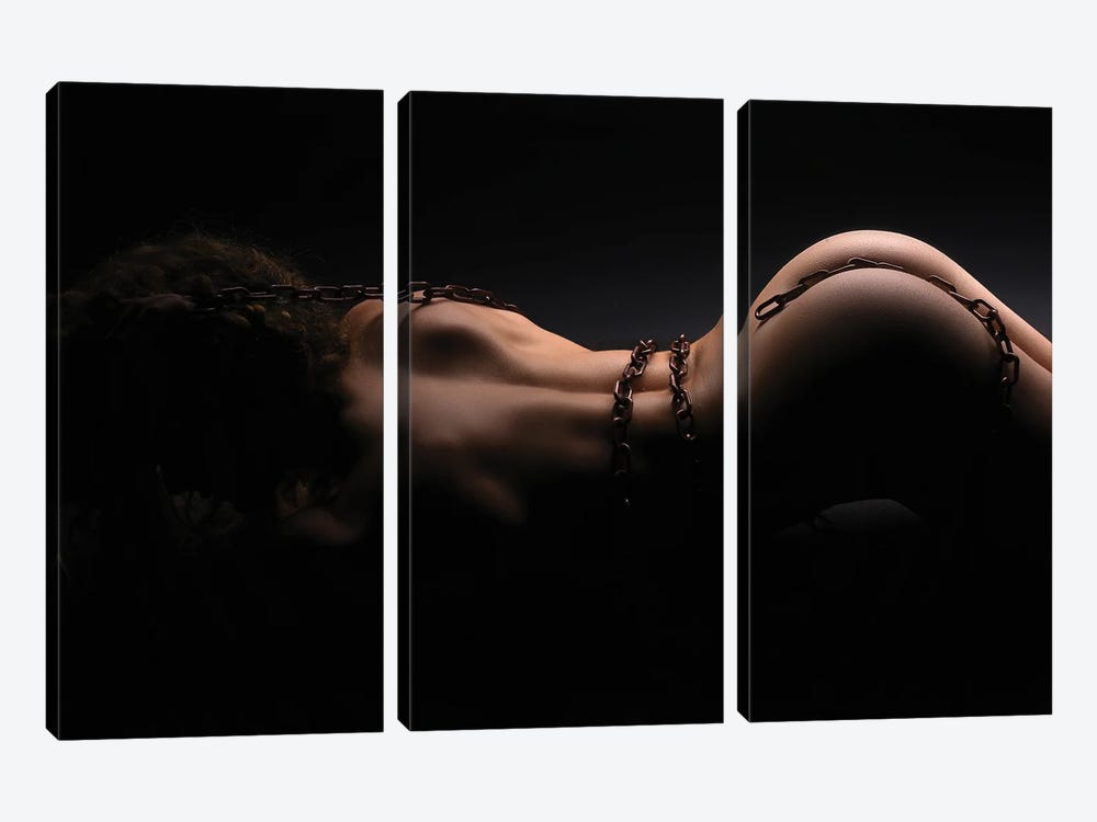Nude Woman's Back And Ass With A Sexy Bondage Chain III by Alessandro Della Torre 3-piece Canvas Wall Art