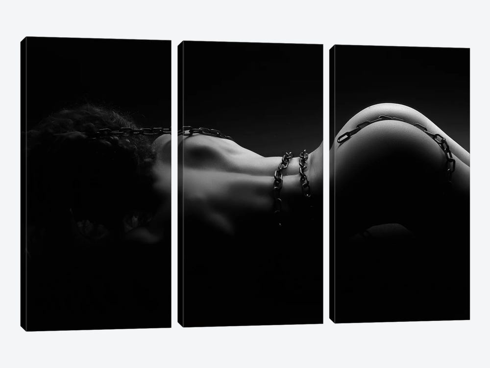 Nude Woman's Back And Ass With A Sexy Bondage Chain  IV by Alessandro Della Torre 3-piece Canvas Print