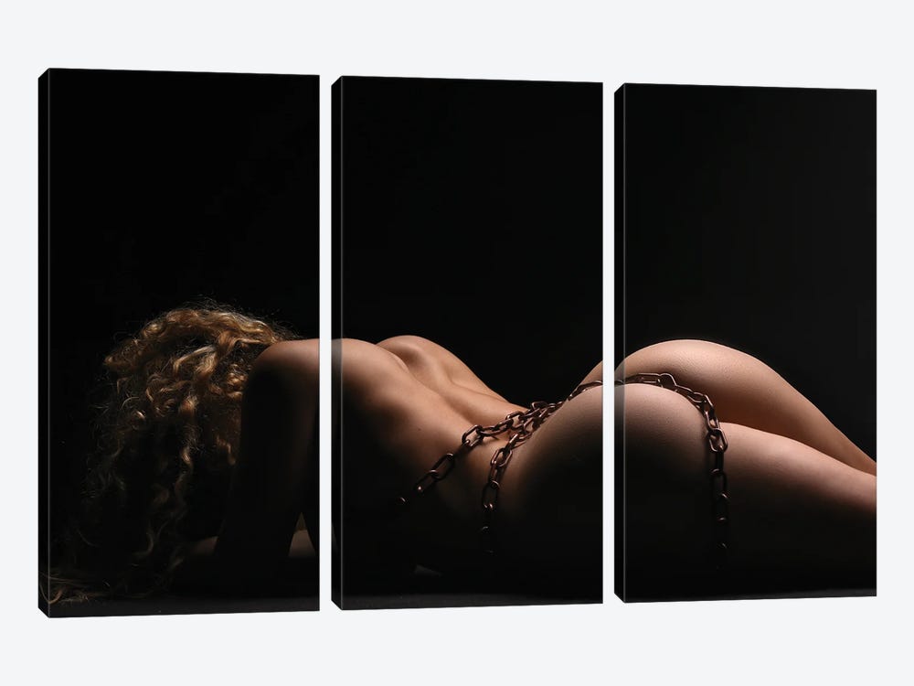Nude Woman's Back And Ass With A Sexy Bondage Chain VII by Alessandro Della Torre 3-piece Canvas Artwork
