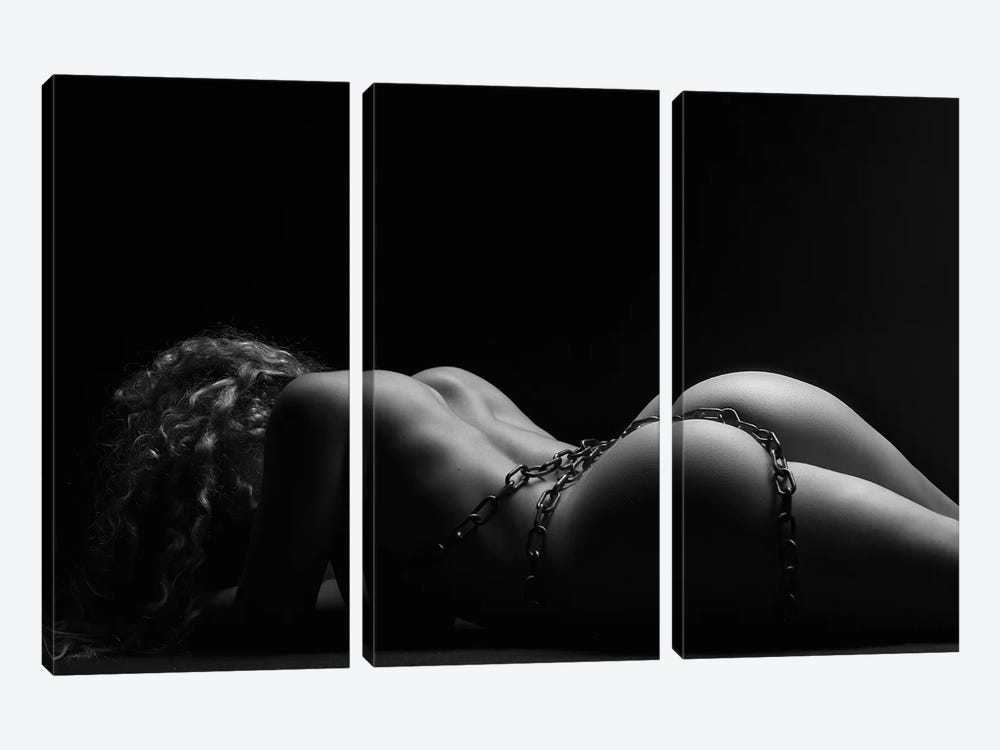 Nude Woman's Back And Ass With A Sexy Bondage Chain VIII by Alessandro Della Torre 3-piece Canvas Print