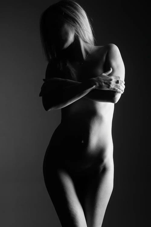 Nude Woman's Bodyscape Naked Standing Up In Black And White I