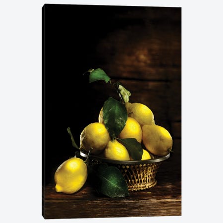 Yellow Lemon Into A Basket Over A Wooden Table Canvas Print #ADT501} by Alessandro Della Torre Canvas Print