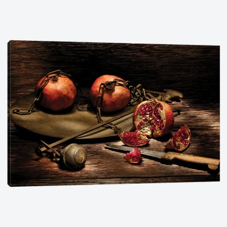 Pomegranates With Knife On A Wooden Table Canvas Print #ADT502} by Alessandro Della Torre Canvas Print