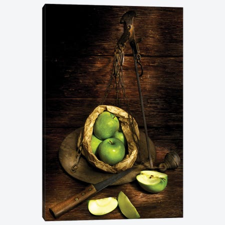 Green Apples On A Weight Meter On Wooden Table Canvas Print #ADT508} by Alessandro Della Torre Canvas Print