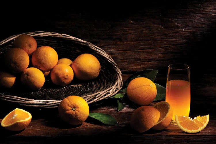 Orange With Juice On Wood Wooden Table