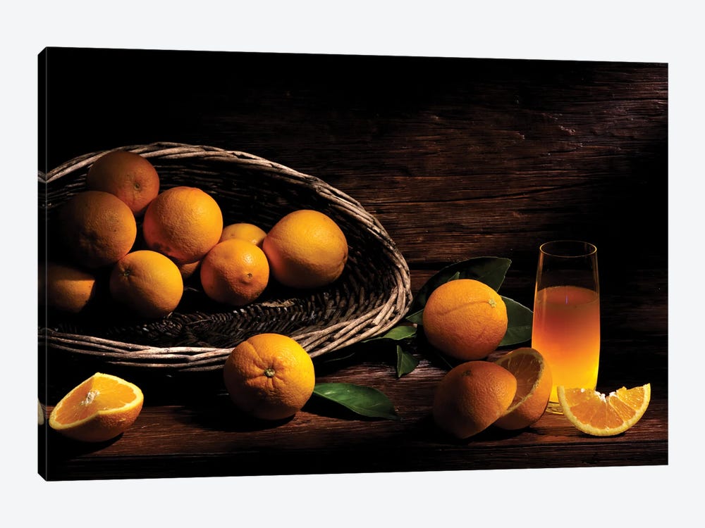 Orange With Juice On Wood Wooden Table by Alessandro Della Torre 1-piece Art Print