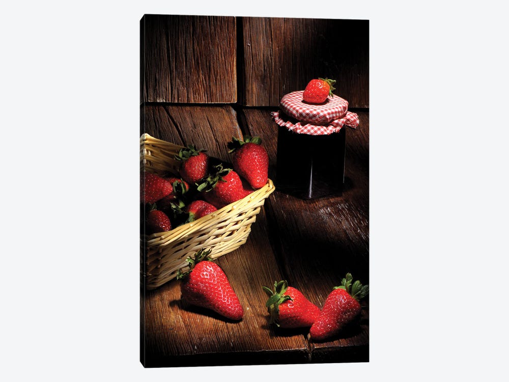 Red Strawberries And A Basket On A Wood Wooden Table by Alessandro Della Torre 1-piece Canvas Art