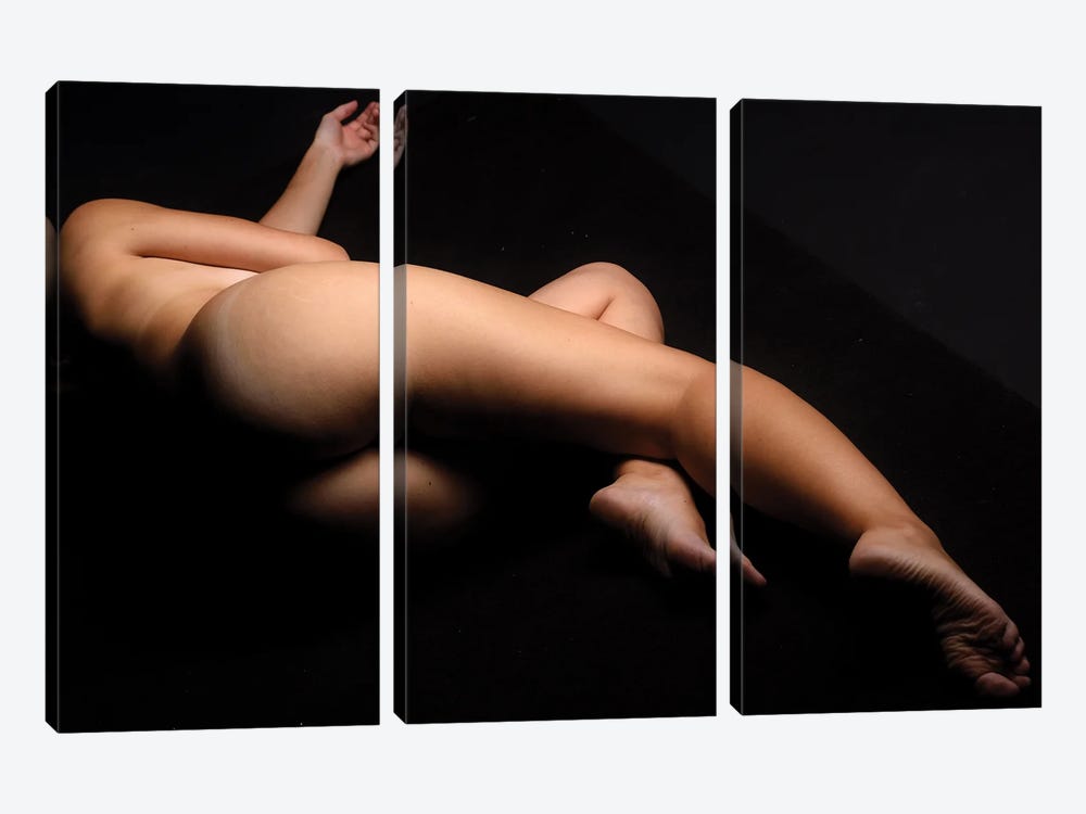 Naked Woman Laying Down Nude On Black Background by Alessandro Della Torre 3-piece Canvas Art