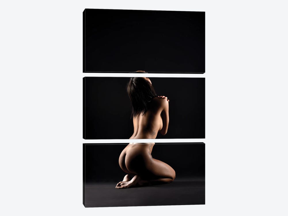 Woman's Nude Body Sitting Down Sexy by Alessandro Della Torre 3-piece Canvas Wall Art