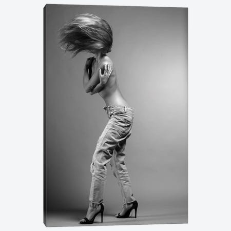 Glamour Model Jeans Topless Black White Fashion Studio Canvas Print #ADT583} by Alessandro Della Torre Canvas Art Print