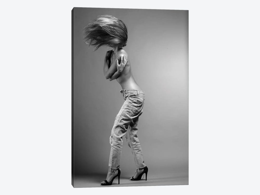 Glamour Model Jeans Topless Black White Fashion Studio by Alessandro Della Torre 1-piece Canvas Art