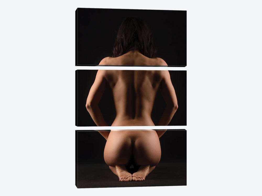 Nude Woman's Back Sitting Naked And Sexy by Alessandro Della Torre 3-piece Canvas Print