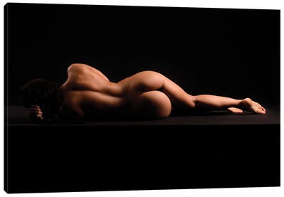 Nude Woman Laying Sleeping Naked Sensual On Black Background Canvas Art Print - Alessandro Della Torre