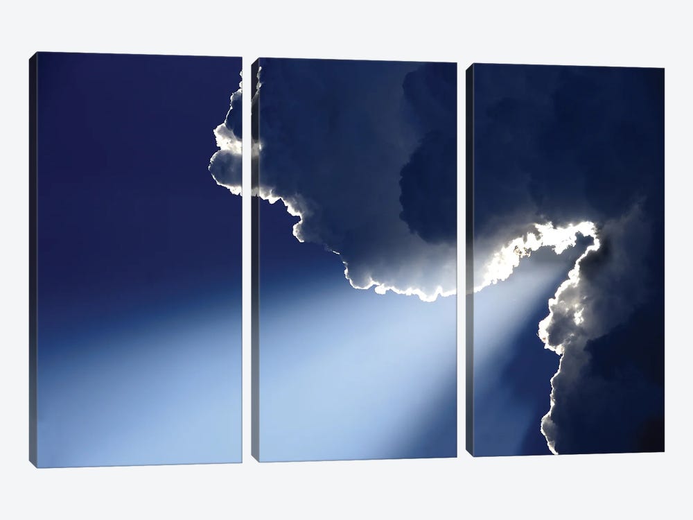 Blue Sky With Sun Rays From A White Cloud On A Sunny Day In Milan, Italy by Alessandro Della Torre 3-piece Canvas Print