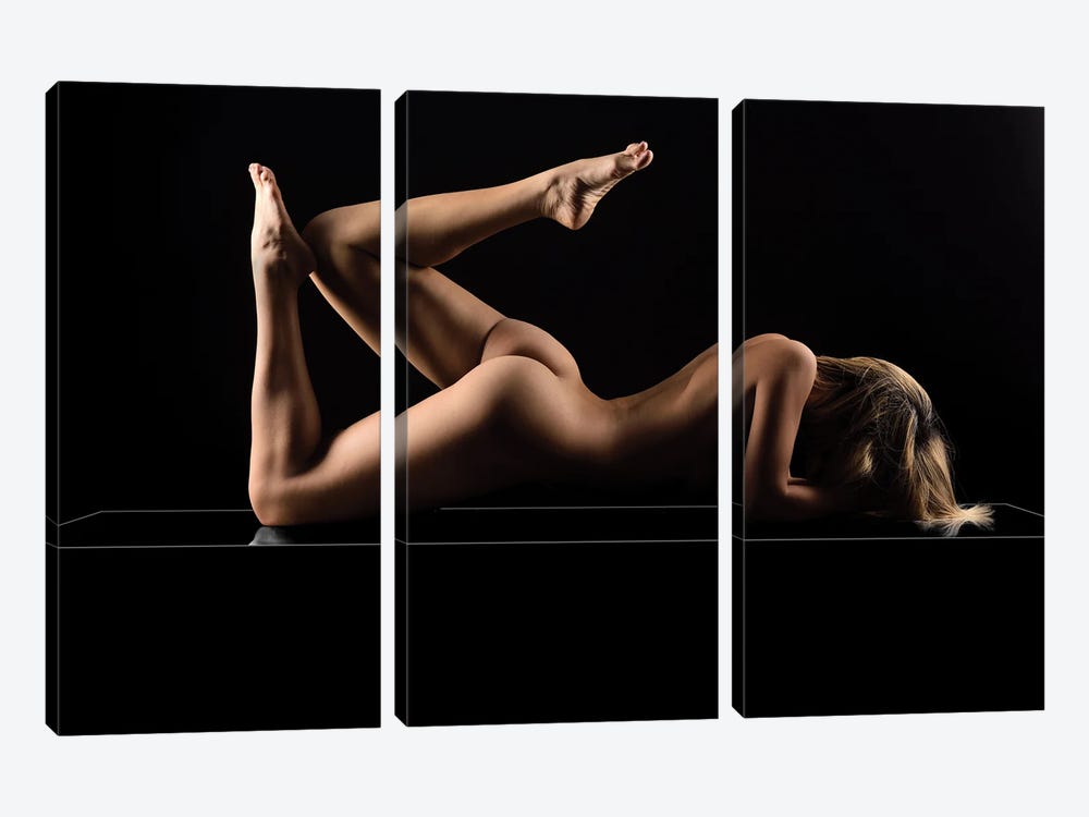 Woman Nude Sexy Making Yoga by Alessandro Della Torre 3-piece Canvas Art Print
