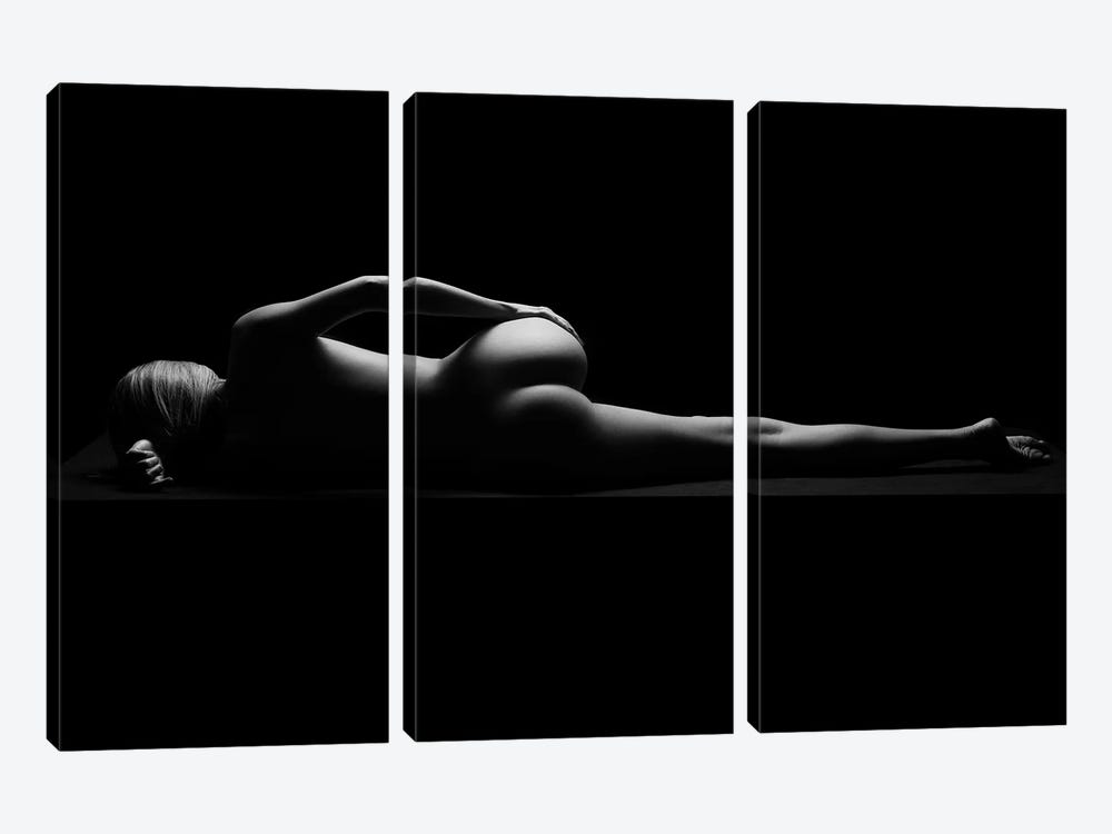 Nude Woman Naked Laying Down On Side Sensual by Alessandro Della Torre 3-piece Canvas Art Print