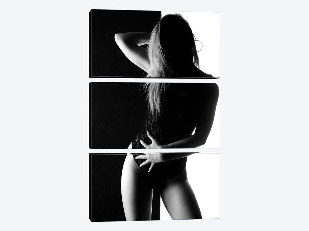 Silhouette In Black And White Of Woman In Lingerie by Alessandro Della Torre 3-piece Canvas Print