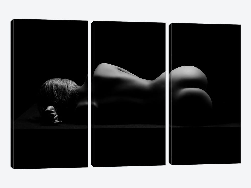 Nude Woman's Silhouette Naked Laying Down Sensual On Side Sexy by Alessandro Della Torre 3-piece Canvas Wall Art