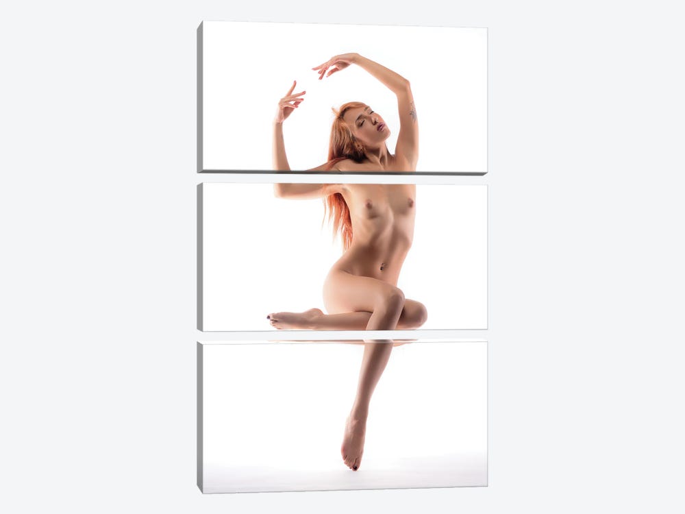 Isolated Nude Woman Posing Sensual On  White Background II by Alessandro Della Torre 3-piece Canvas Art Print