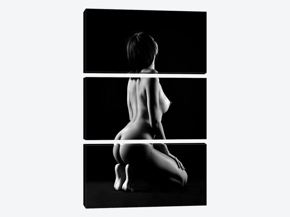 Black And White Erotic Naked Sitting Down Nude Woman I by Alessandro Della Torre 3-piece Canvas Art Print