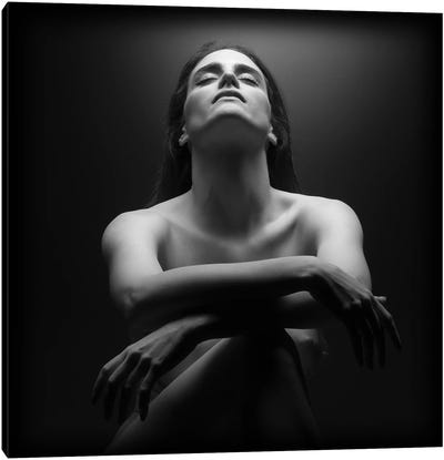 Nude Woman Portrait In Black And White Canvas Art Print
