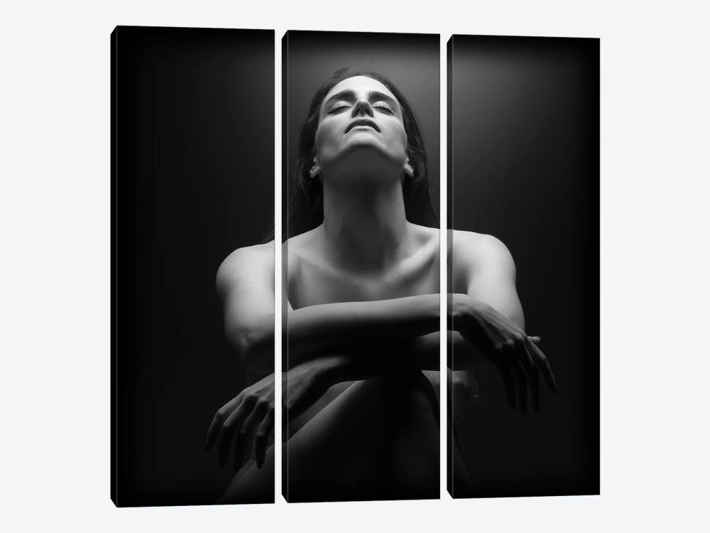 Nude Woman Portrait In Black And White by Alessandro Della Torre 3-piece Canvas Print