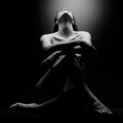 Nude Woman Sitting On Black Isolated by Alessandro Della Torre canvas print