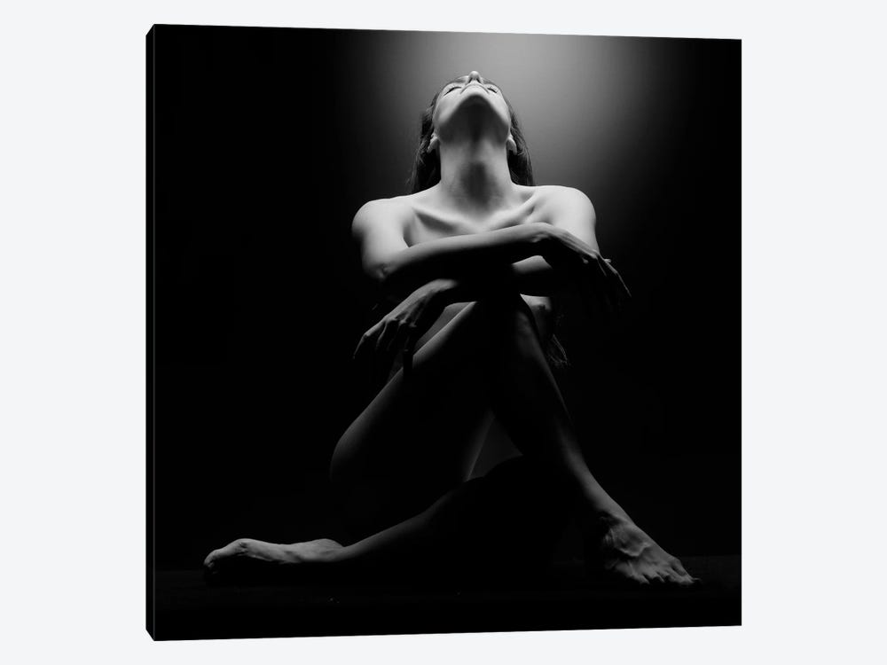 Nude Woman Sitting On Black Isolated by Alessandro Della Torre 1-piece Canvas Wall Art