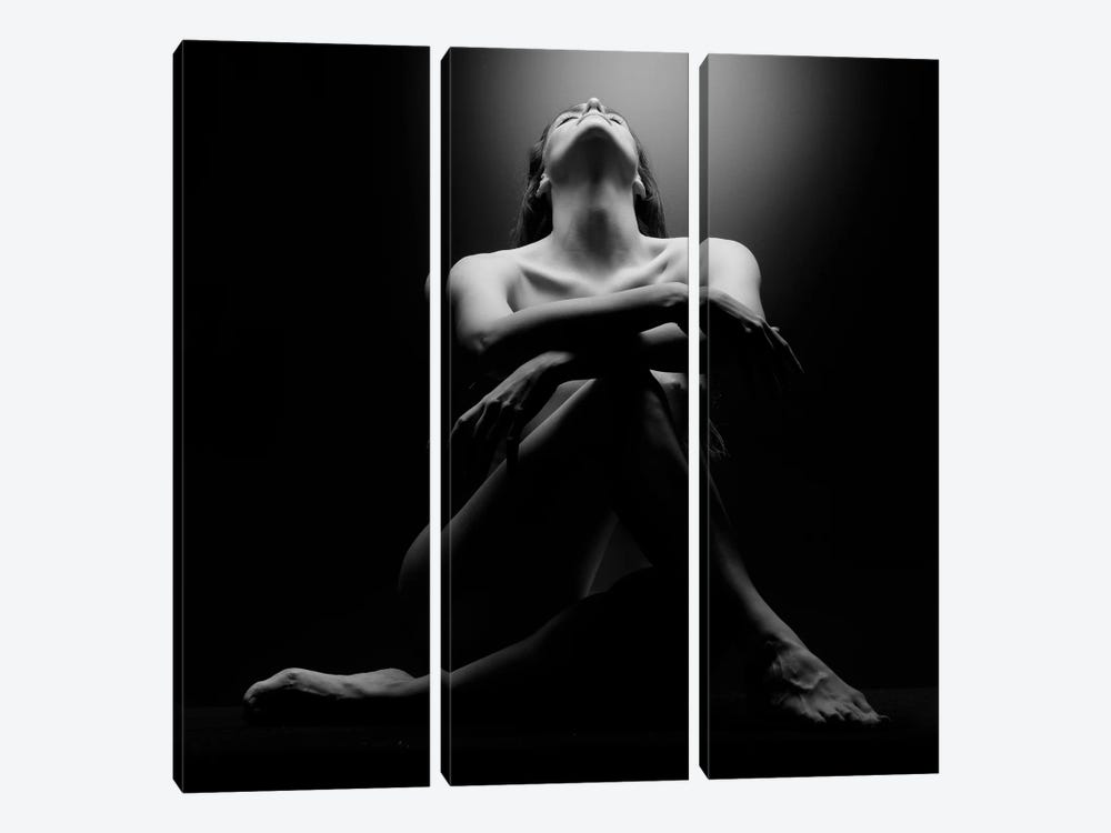 Nude Woman Sitting On Black Isolated by Alessandro Della Torre 3-piece Canvas Wall Art