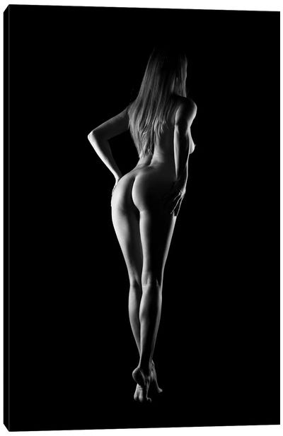 Nude Woman Standing With Beautiful Body BW Canvas Art Print