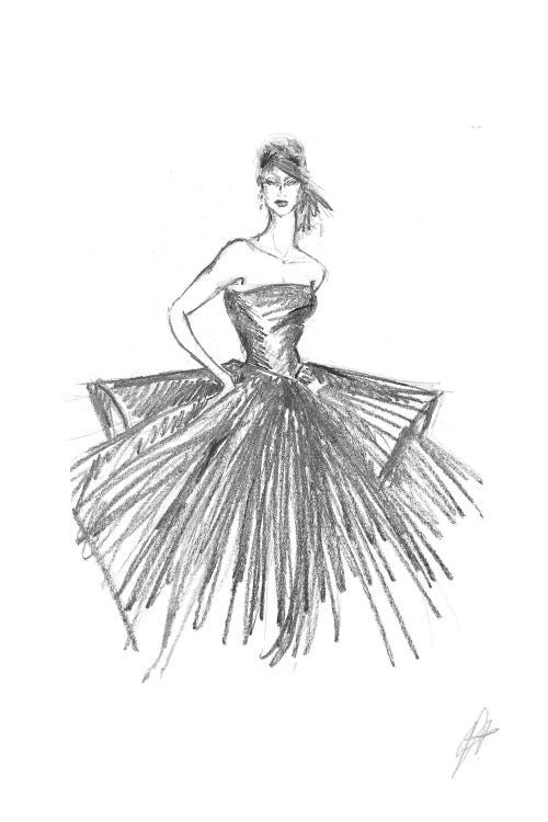 Sketch Of A Woman With Fashion Dress