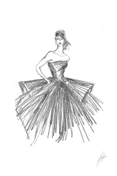 Sketch Of A Woman With Fashion Dress