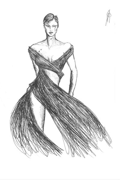 Sketch Of Woman In Fashion Dress